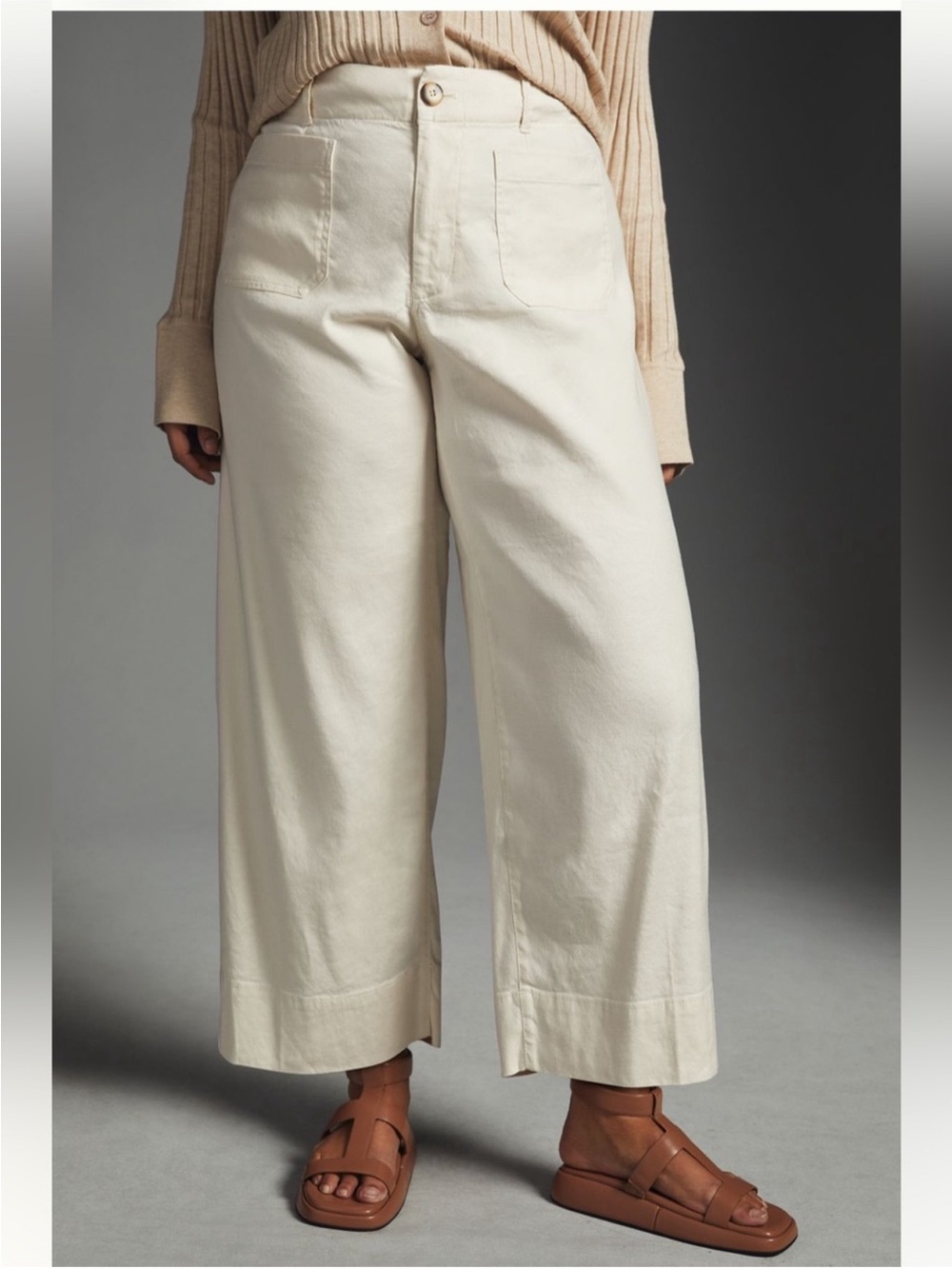 Anthropologie Maeve Colette Linen Blend Stretch High-Rise Wide Leg Pants Trouser - Picture 2 of 13